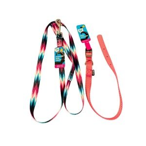 Play‎ On Dog Leash and Collar Set Small Pink Multi Color NWT Chevron Print